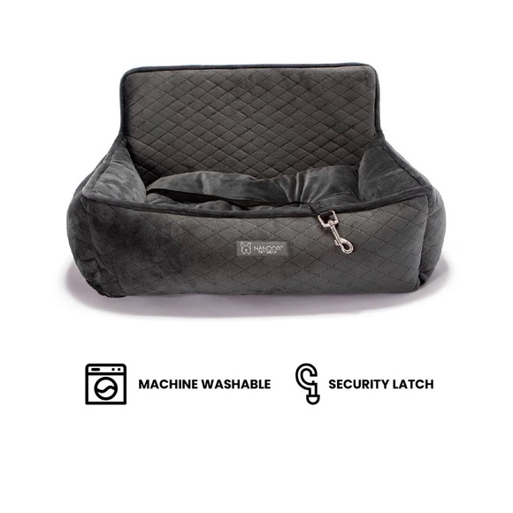 NWT Nandog Quilted Micro-Plush Dog Car Seat Bed, Dark Gray, Medium - Picture 2 of 11